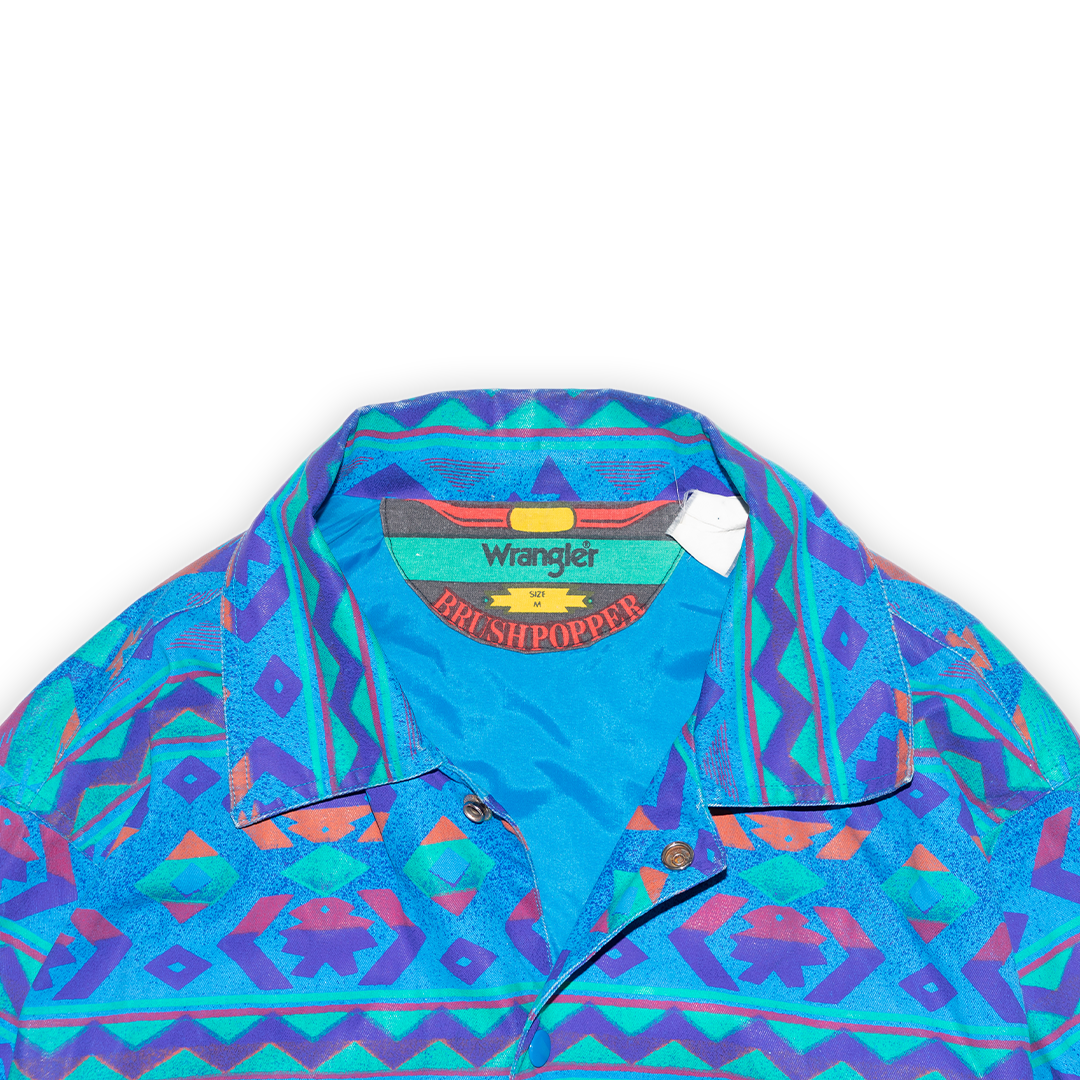 90s wrangler brushpopper - blue patterned - jacket - medium