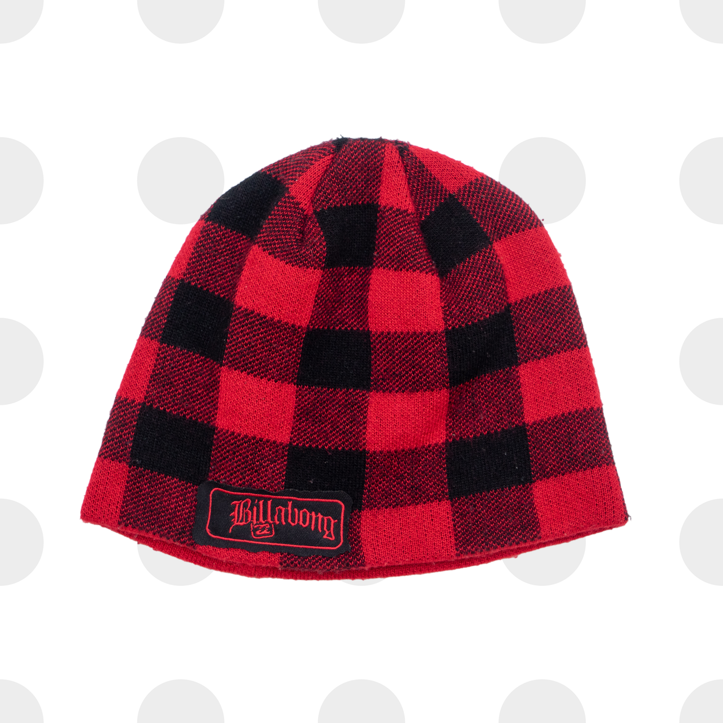 y2k billabong beanie - one size - red & black checked - front