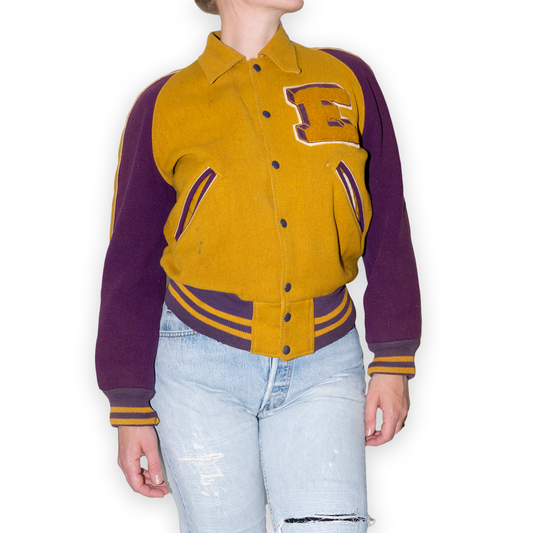 70s varsity jacket - reversible - purple/yellow - small