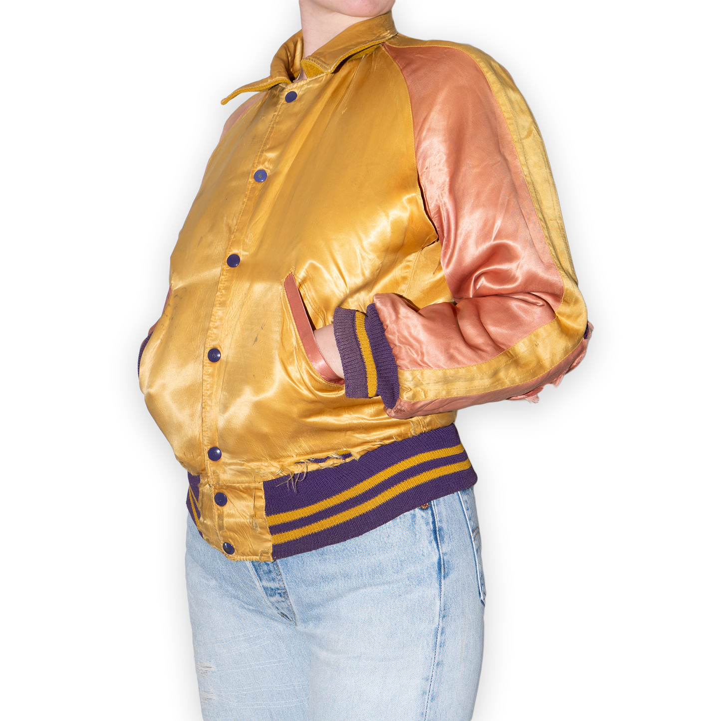 70s varsity jacket - reversible - purple/yellow - small