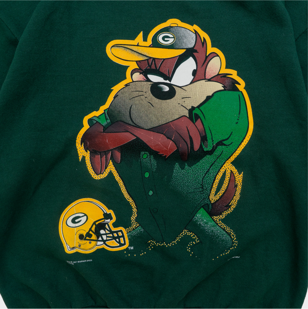 1997 taz / packers - sweatshirt - green - large - vintage - front print