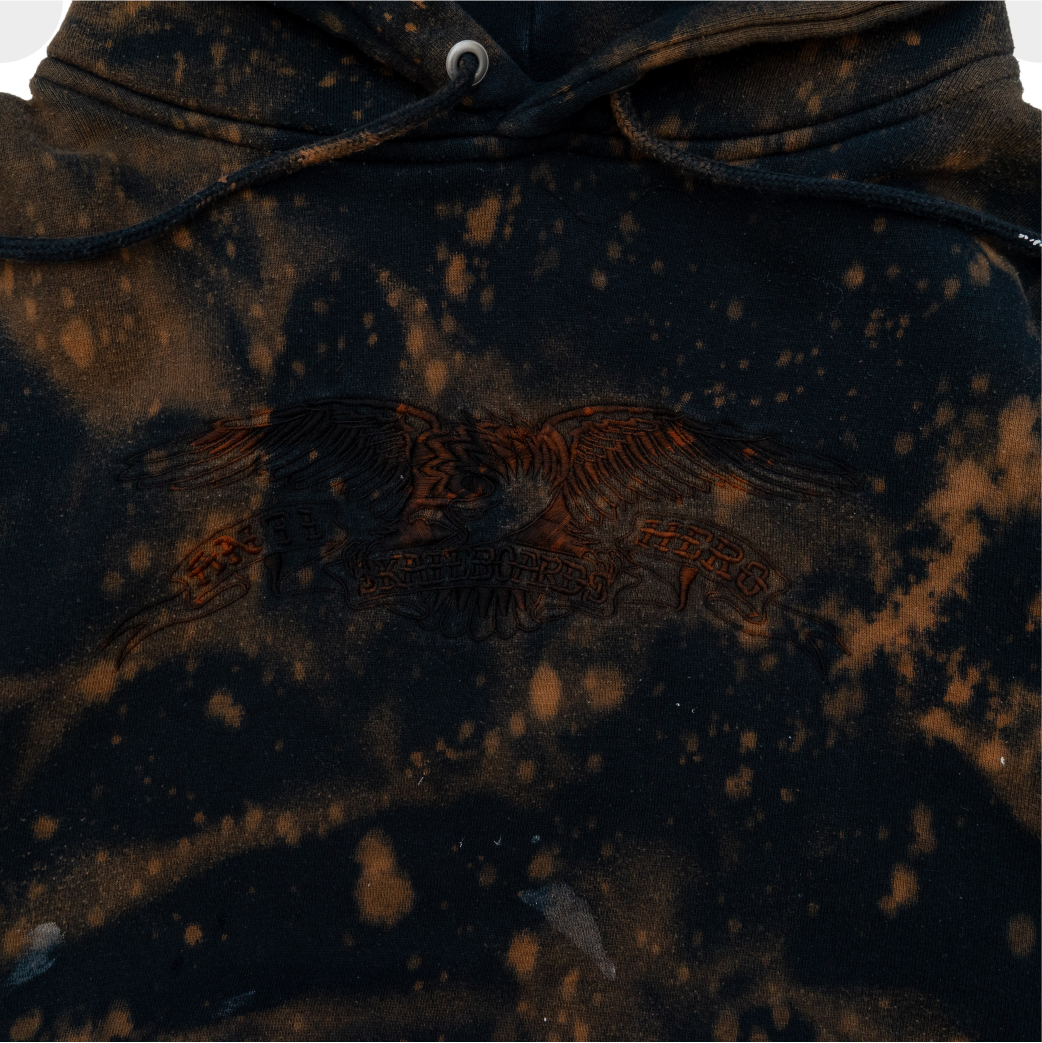 Y2K anti hero bleached hoodie - black - large - front details